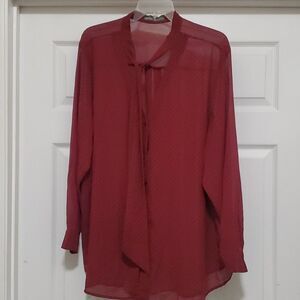 Signature Collection womens 2X red & black polka dot sheer button down b…